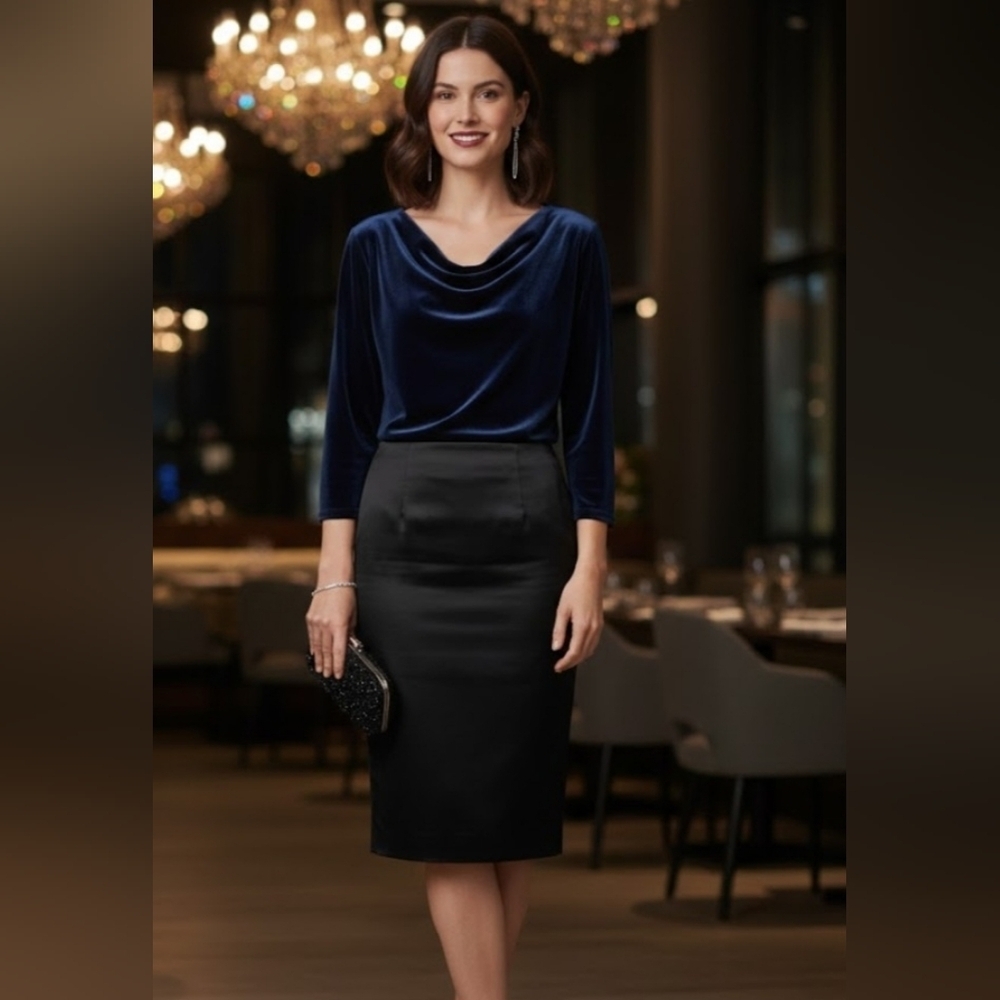 Kathy Ireland Navy Velvet Blouse